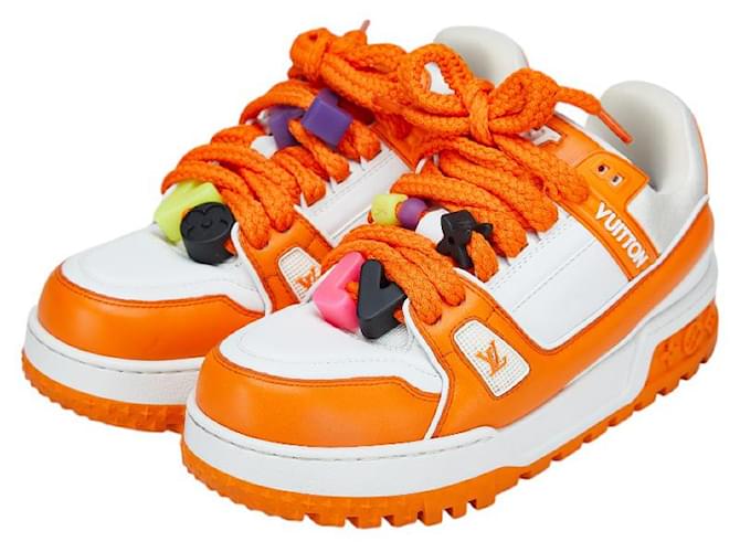 Louis Vuitton LV Trainer Maxi Line Leather Sneakers White Orange