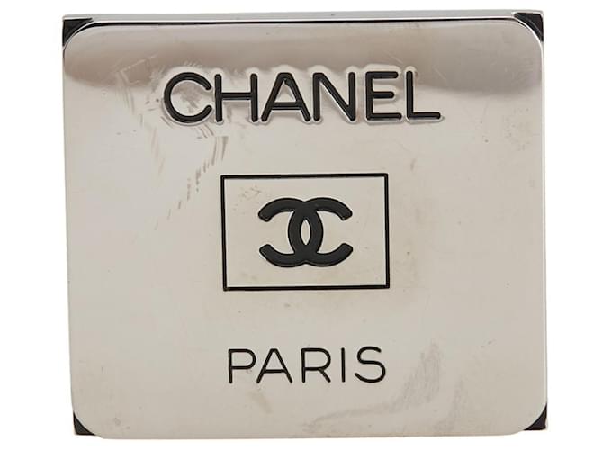 Vintage Chanel Coco Mark Logo Square Brooch Silvery Metal ref