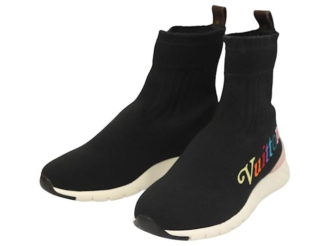 LOUIS VUITTON After Game Socks Sneakers Cotton Black LV Auth