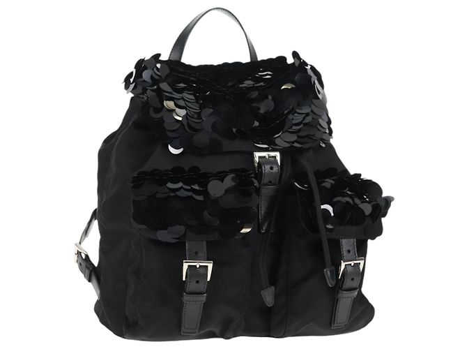 PRADA Sequin Backpack Nylon Black Silver Auth 141151M  display picture 2