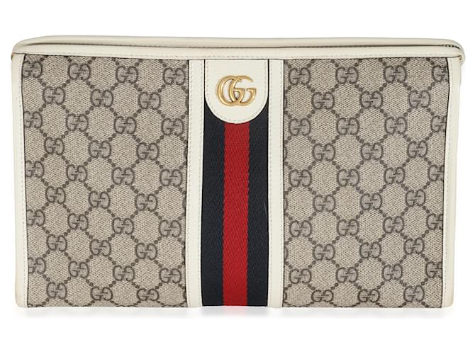Gucci White Beige GG Supreme Monogram Web Ophidia GG Toiletry Case