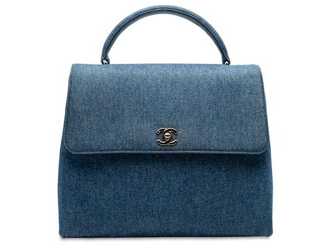 Chanel Blue CC Denim Kelly Top Handle Bag Cloth ref.2544532 - Joli