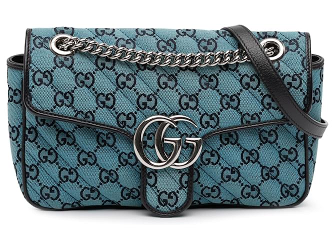 Gucci Blue Medium GG Marmont Matelasse Diagonal GG Canvas Shoulder
