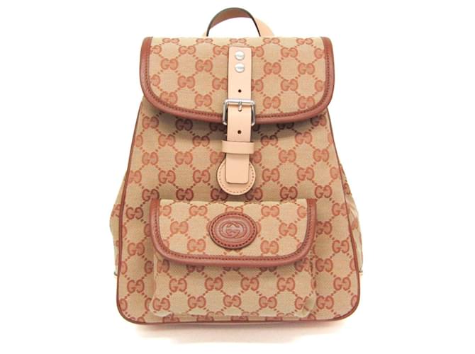 Gucci GG Canvas Children's Backpack Brown Beige Leather Cloth ref