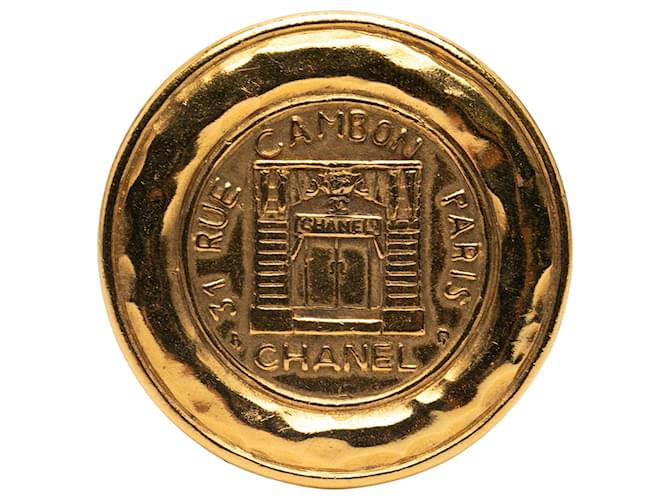 Chanel Gold Gold Plated 31 Rue Cambon Round Vintage Pin Chanel Gold Gold Plated 31 Rue Cambon Round Vintage Pin