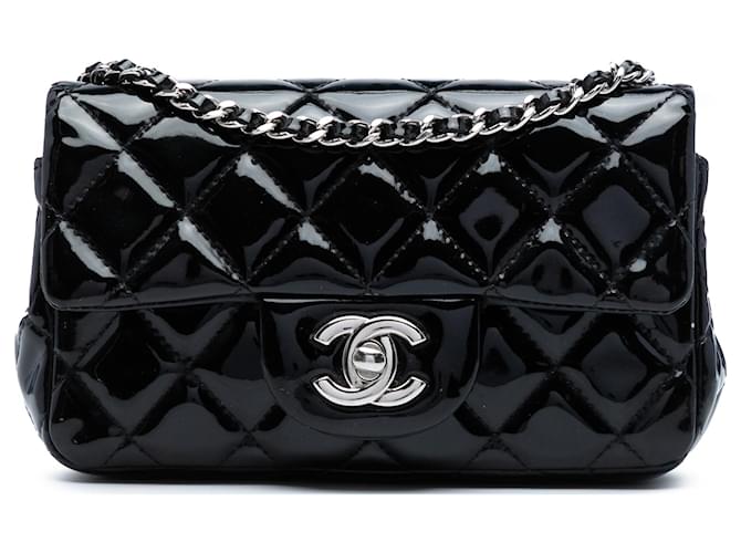 Chanel Black Extra Mini Rectangular Classic Patent Single Flap