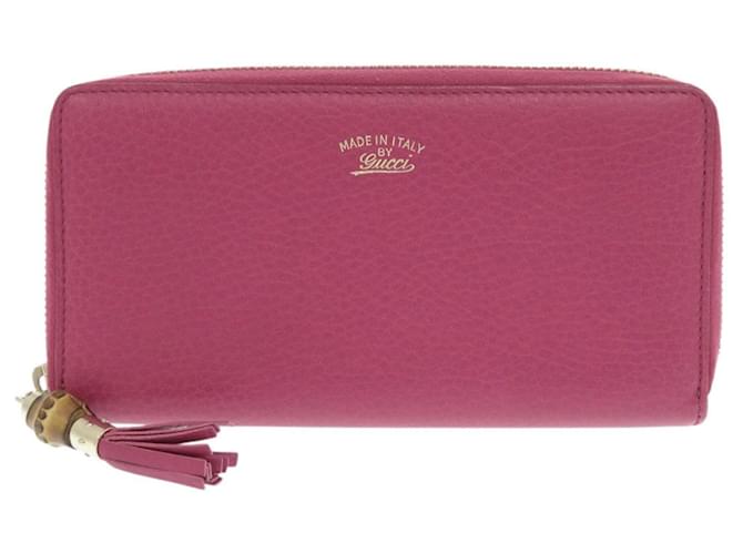 GUCCI Swing long wallet 長財布 pink bamboo Gucci Bamboo Round Zip Long Wallet Pink Leather ref.2548359 - Joli
