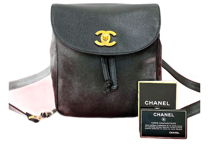 CHANEL Backpack Coco Mark Caviar Skin Black CHANEL Pre-Owned 1994-1996 Coco Mark Caviar Skin Backpack  main image 3
