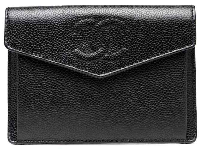 Chanel Black CC Caviar Envelope Wallet Leather ref.2550333 - Joli