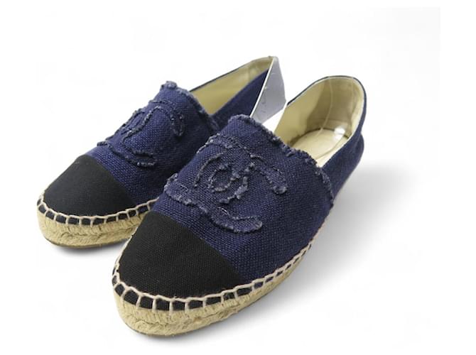 CHANEL ESPADRILLES LOGO CC G29762 38 IN BLUE DENIM FLAT SHOES ref
