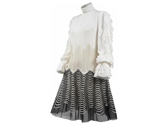 Roberto Cavalli Silk Embroidered Dress Cream Black ref.2553143 - Joli Closet