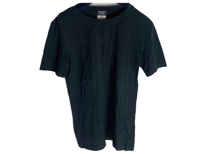 CHANEL UNIFORM Tシャツ ブラック 46 Chanel Uniform T-shirt Black Cotton with CC Logo ref.2553259