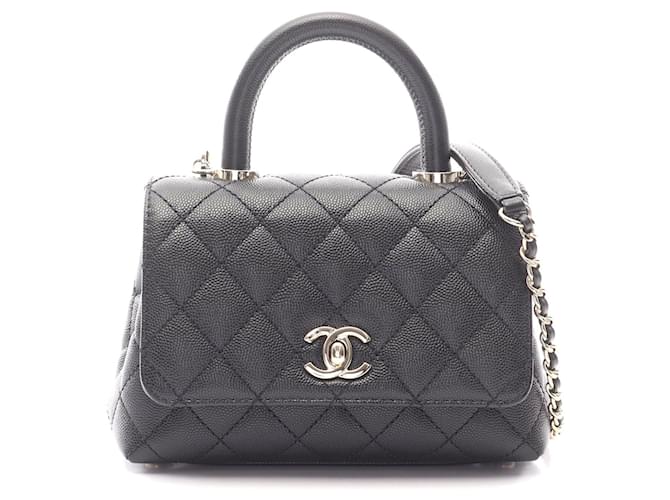 Chanel Coco Handle XXS Top Handle Bag Black Leather Pony-style