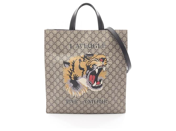 Gucci GG Supreme Tiger Tote Bag Multiple colors Beige Cloth ref