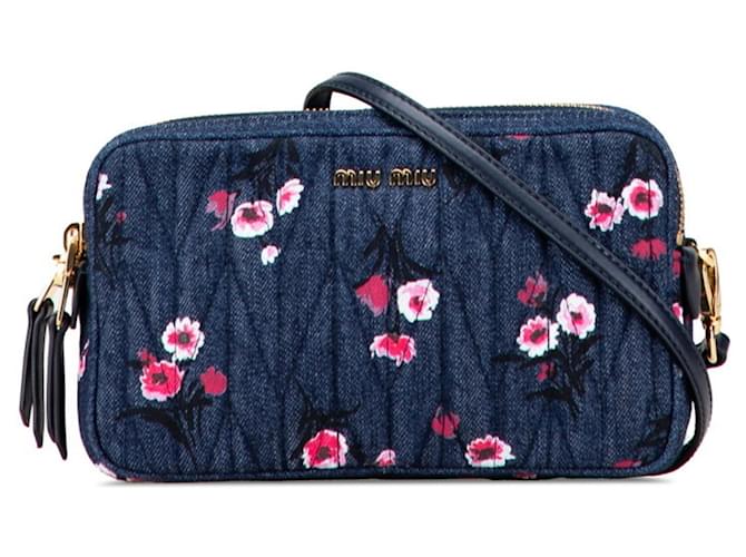Miu Miu Flower Print Shoulder Bag Pink Blue Leather Denim ref