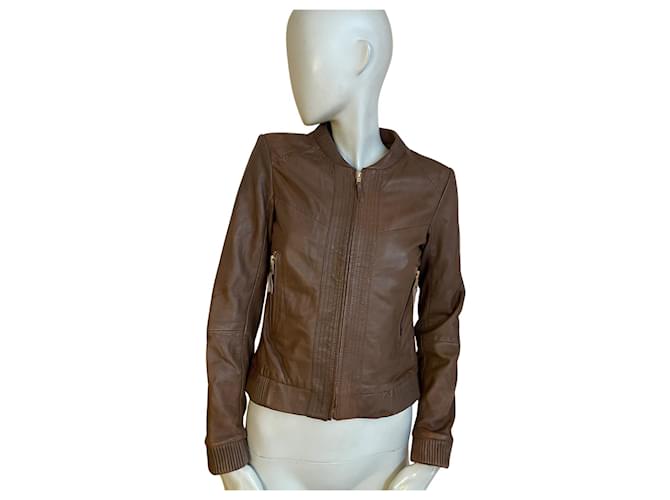 Mango Genuine brown leather jacket – Chic biker spirit ✨ Dark