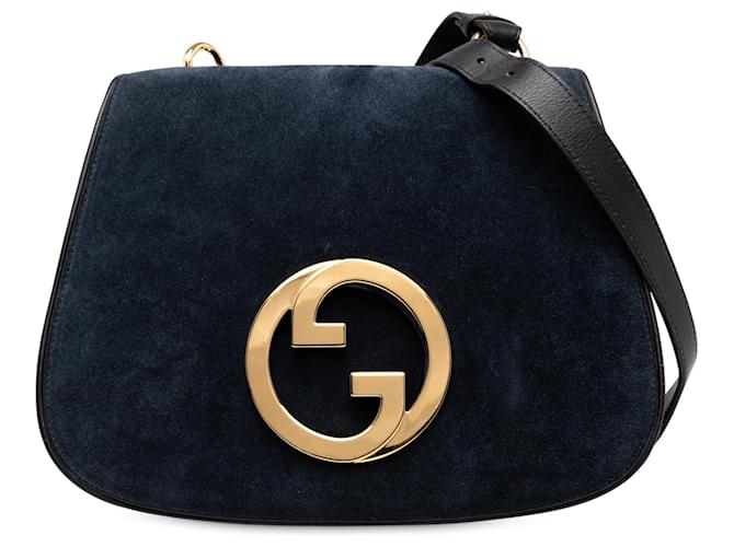 GUCCI ボディバッグ ネイビー Gucci Blue Medium Suede Blondie Crossbody Navy blue Leather ref