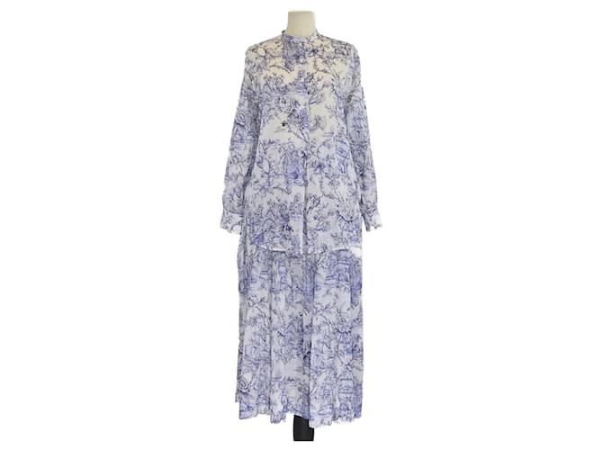 Christian Dior White/Blue Cotton Toile De Jouy Print Tunic Blouse & Skirt  Set ref.2558739 - Joli Closet
