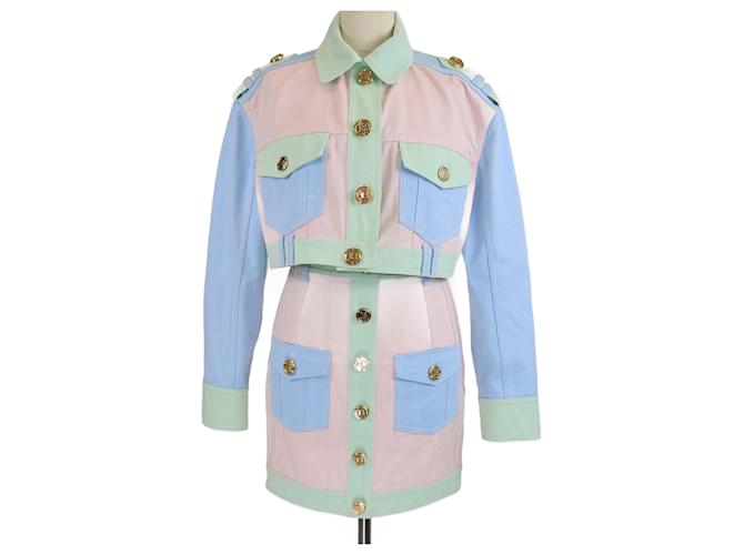 Balmain Colorblock Cotton Denim Accents Front Pocket Cropped