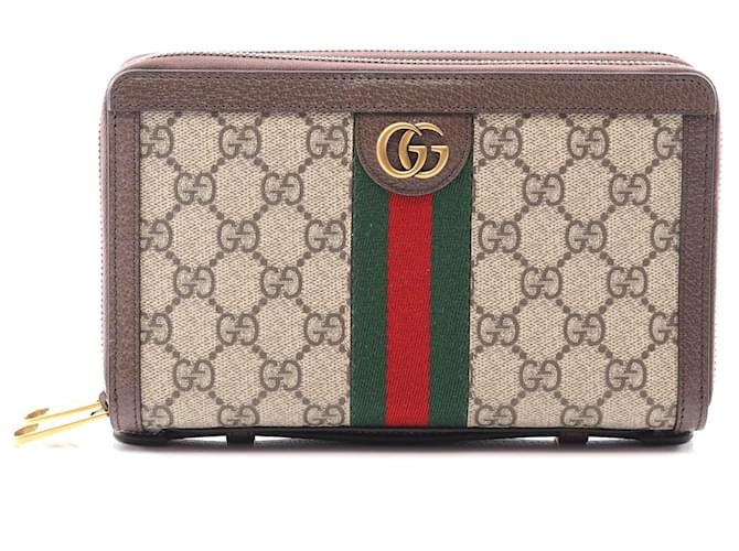 Billetera de viaje Gucci Ophidia GG Supreme Castaño Beige Lienzo