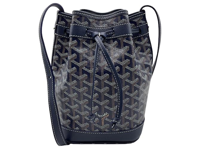 Sac seau Petit Flot Goyardine bleu marine PM Cuir