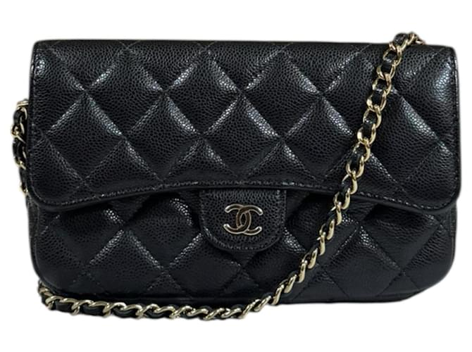 Sac à main à bandoulière Chanel Matelassé pour téléphone Noir ref