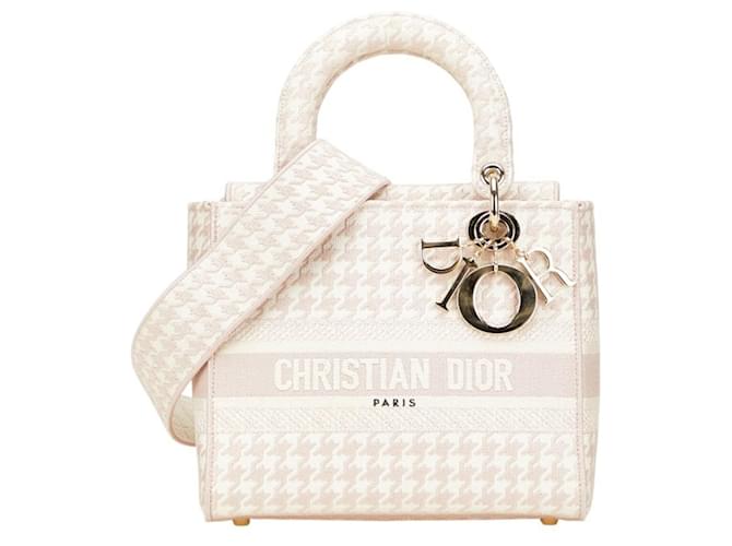 バッグ christianDior Christian Dior Lady Dior Houndstooth Handbag Pink White Cloth ref
