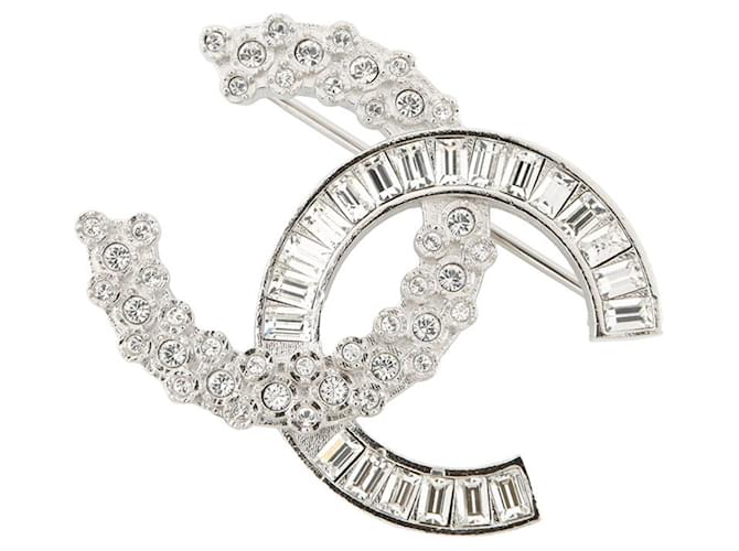 Chanel Coco Mark Rhinestone Brooch Silvery Metal
