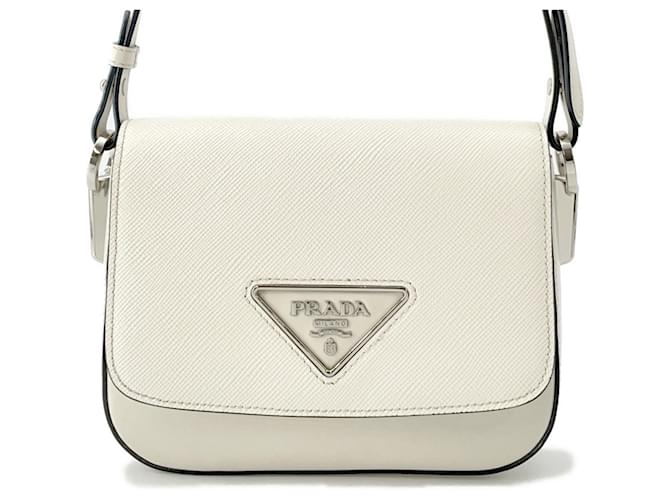 Saffiano Prada Identity Shoulder Bag in White Leather