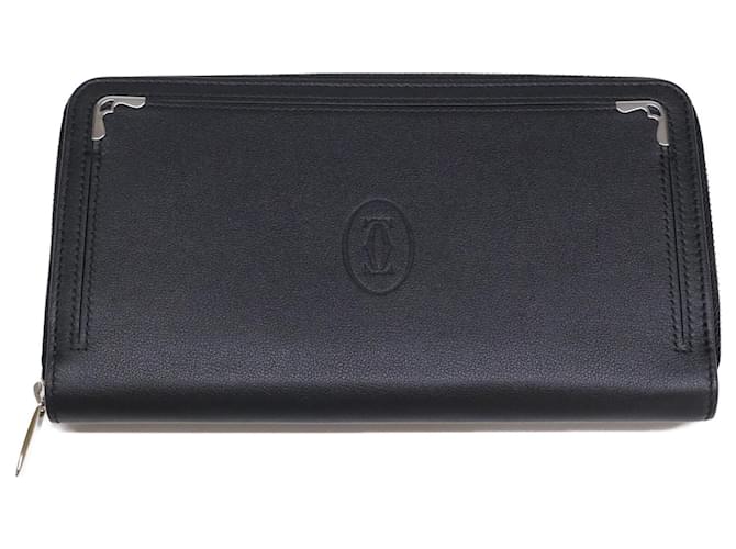 Cartier Must de Round Zip International Wallet Black Leather ref
