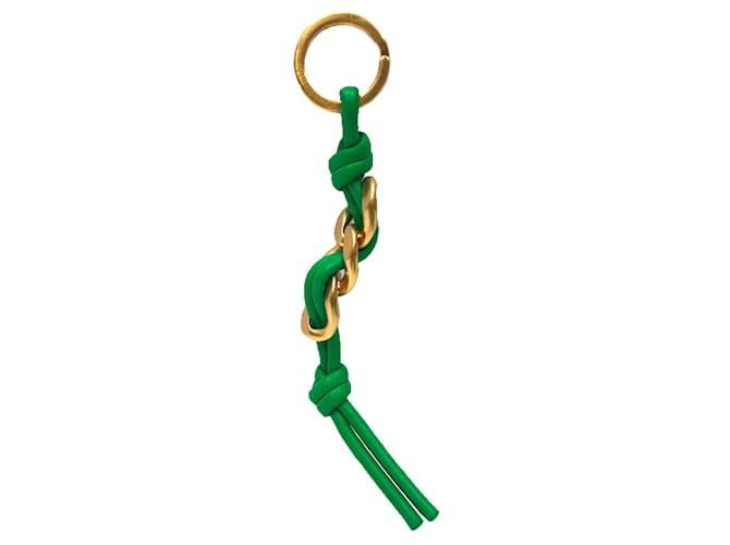 Bottega Veneta Knot Keychain Key Ring in Green and Gold Leather