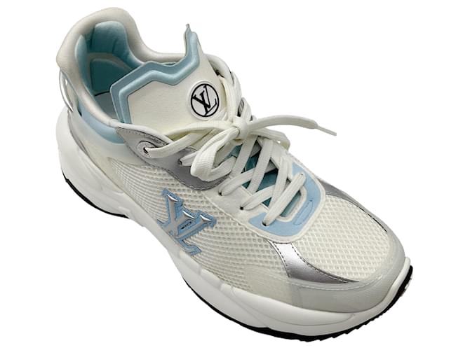 Louis Vuitton White / Light Blue Run 55 Sneaker Leather ref