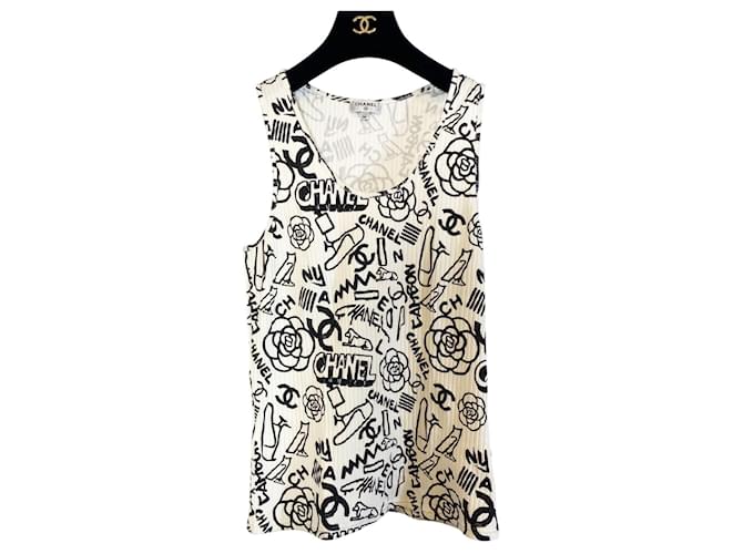Chanel 19A Paris-New York Egypt Graffiti Tank Top Size FR 36 Black