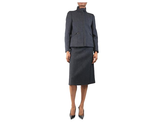 Ensemble Veste + Jupe En Laine Grise ESCADA - Taille 10 US - Neuf Sans étiquettes - Style Tailleur Habillé