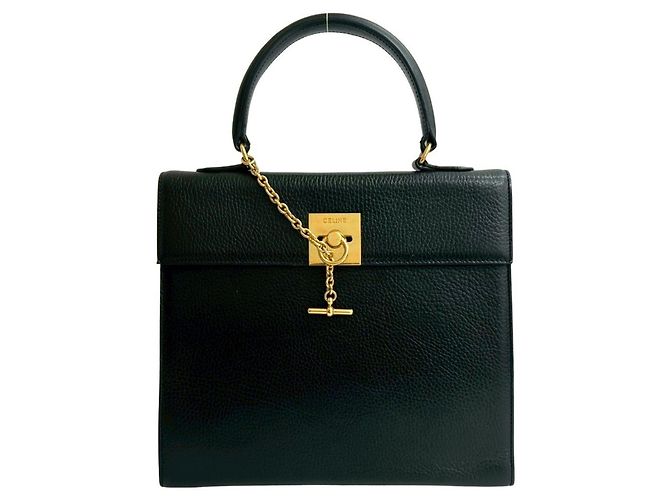 Sac Céline En Toile Salky Et Cuir Noir – Fourre-tout Vintage – Occasion En Bon état