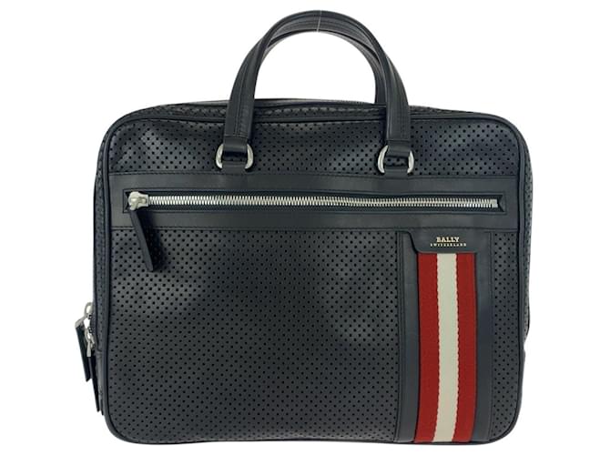 BALLY HVLK Men's Perforated Black Leather Briefcase ref.2584227