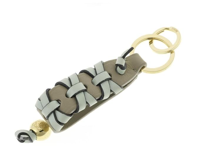 Loewe Cross Braided Key Ring Brown Beige Leather ref.2586377