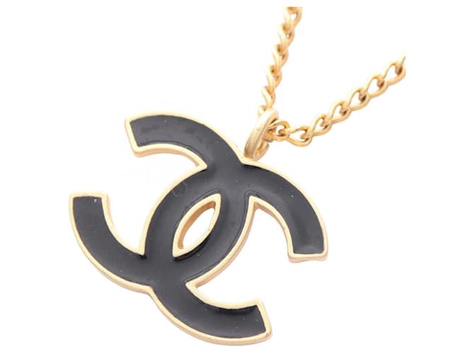 CHANEL Coco Mark Necklace Black Golden Gold-plated ref.JC2590355