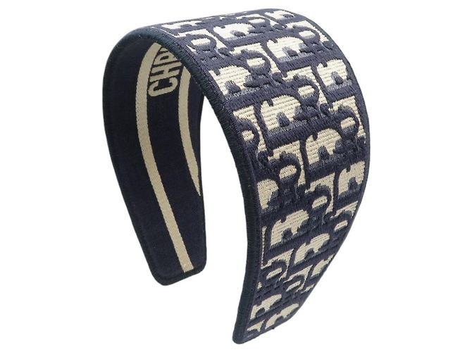 Christian Dior Oblique Headband Canvas Navy Navy blue Cloth  display picture 1