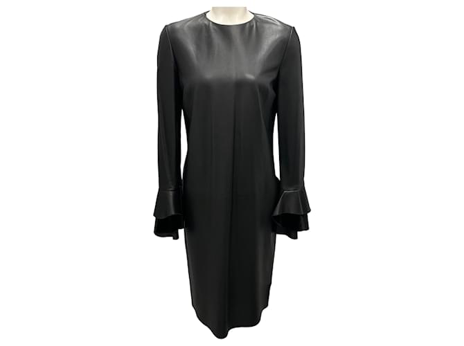 Ralph Lauren Collection Black Ruffled Detail Lambskin Leather Dress with  Velvet Trim ref.2591034 - Joli Closet