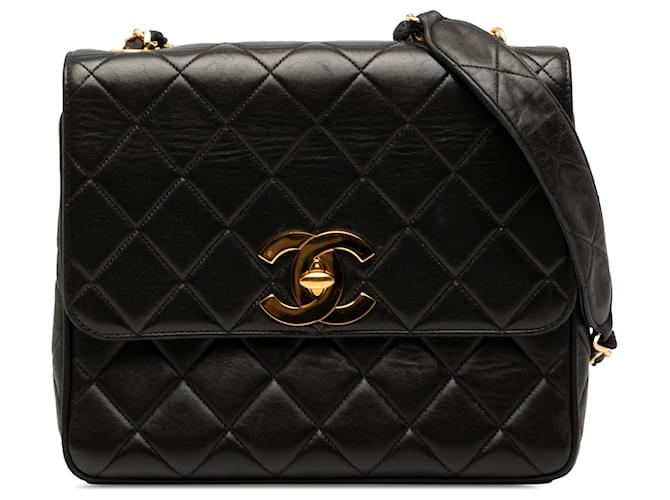 Chanel Black Quilted Lambskin XL Square Flap Leather ref.JC2591265