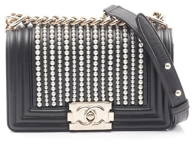 Chanel Boy Chanel Small Shoulder Bag Black Leather Pearl ref