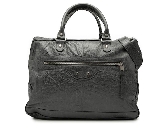 Balenciaga Black Lambskin Motocross Classic Briefcase Leather ref