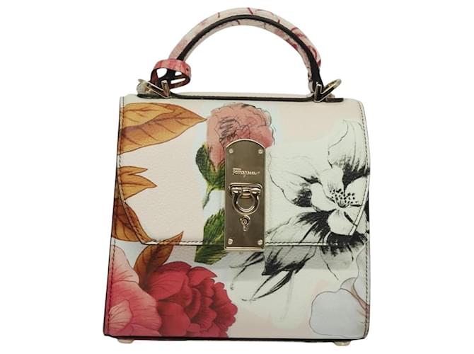 Salvatore Ferragamo Boxyz Top Handle Bag Printed Leather Small
