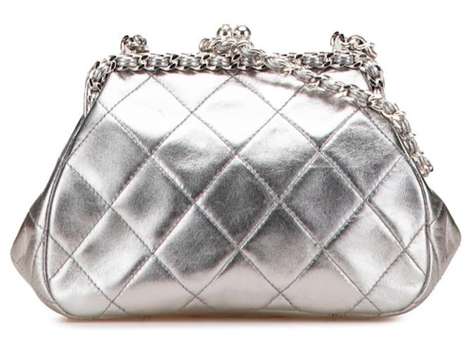 Chanel Matelasse Coco Mark Clasp Chain Shoulder Bag Silvery