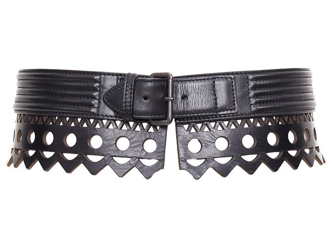 ALAIA Vienne black leather laser cut cinched corset wide belt 65cm Leather corset belt in black - Alaia | Mytheresa main image 3