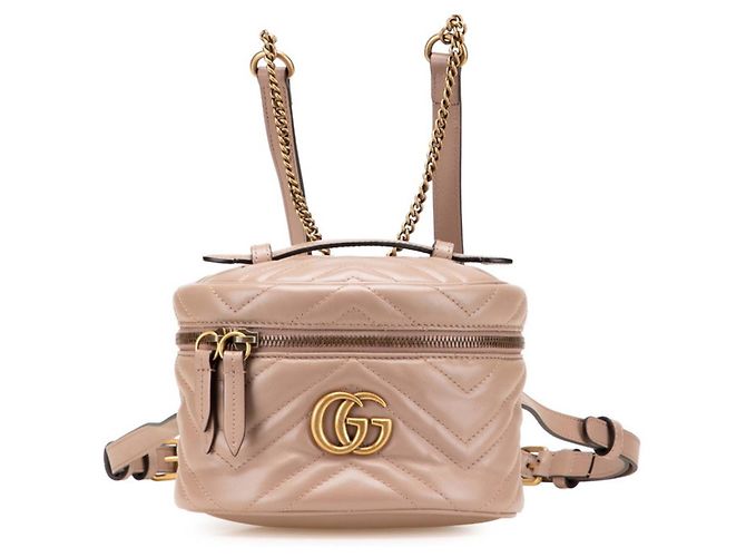 Gucci GG Marmont Quilted Backpack Beige Leather ref  display picture 3