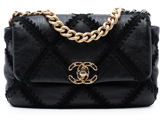 Chanel Black Medium Crochet Calfskin 19 Flap Leather Pony-style