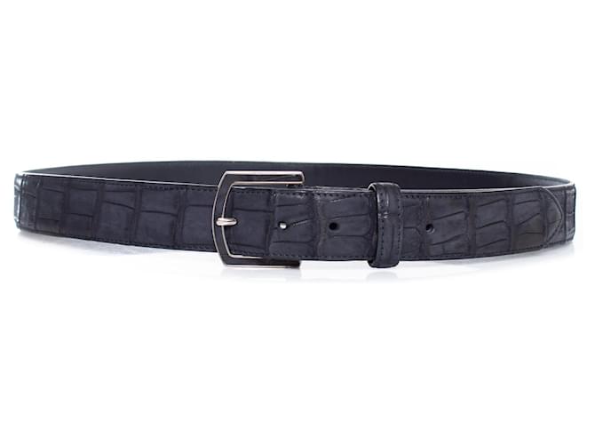 Loro Piana ブラックレザーベルト 90/36 Loro Piana Alligator belt in blue leather ref.2615805 - Joli Closet