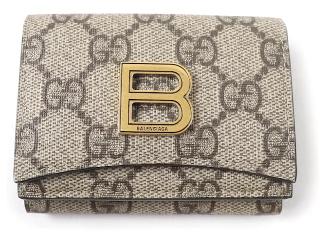 Gucci x Balenciaga Tri-Fold Wallet Brown Beige Cloth ref.2617979
